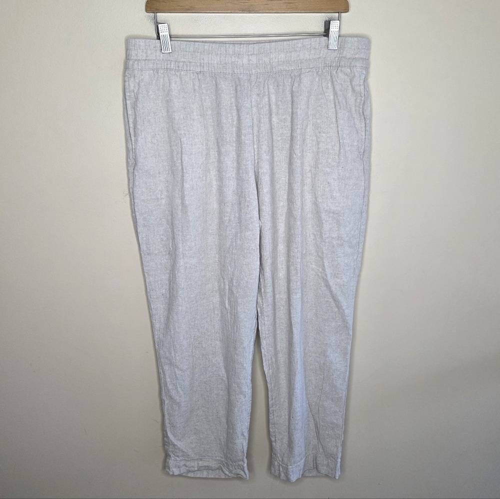 Old Navy High-Rise Straight Leg Cropped Linen Blend Tan Pants Size Large